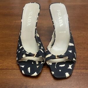 Prada Black and Cream Patterned Mules